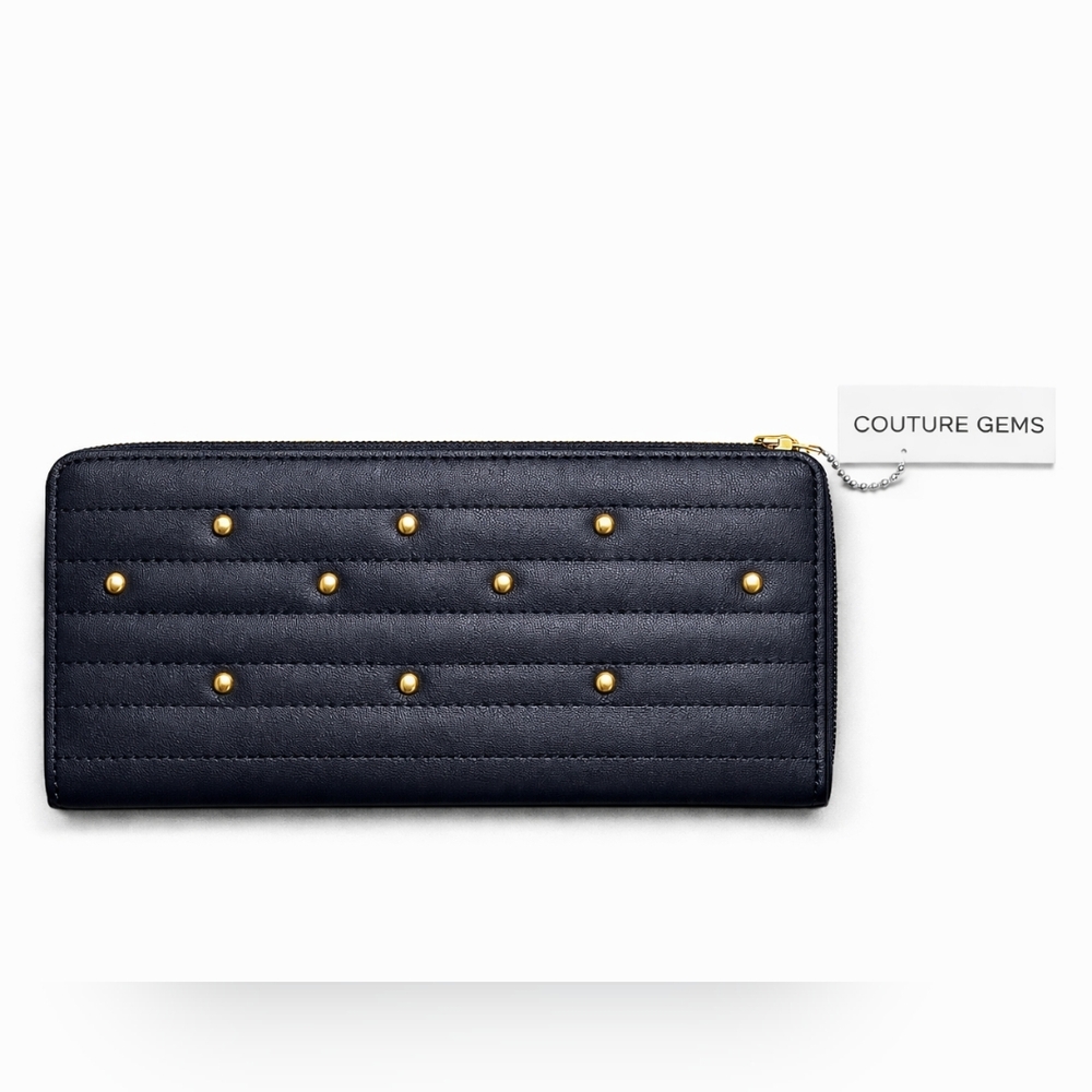 ✨ Couture Gems Dark Navy Zip Wallet Studded Quilted NWT ✨
